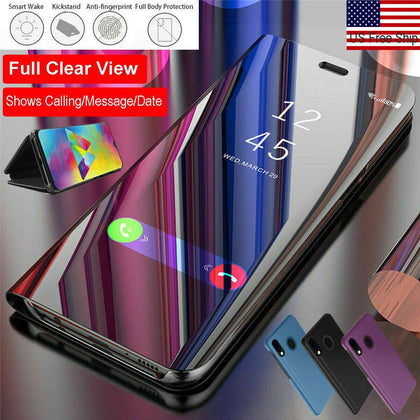 Samsung Galaxy A20 A50 A30 A10E Smart Clear Mirror Leather Flip Stand Case Cover - Place Wireless
