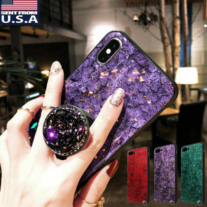 iPhone 8/6s/6/7+ Plus Luxury Diamond Crystal Marble Case Cover Bling Ring Holder - Place Wireless