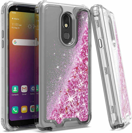 Motorola Moto G7 Play / g7 Optimo - Pink Glitter Liquid Heavy Duty Case - Place Wireless