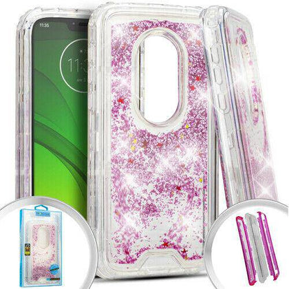 Motorola Moto G7 Play / g7 Optimo - Pink Glitter Liquid Heavy Duty Case - Place Wireless