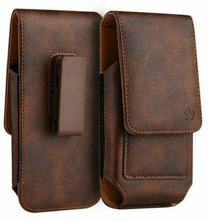 For Motorola Moto G Fast - Brown Leather Vertical Holster Pouch Belt Clip Case - Place Wireless