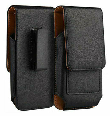For Motorola Moto G Stylus - Black Leather Vertical Holster Pouch Belt Clip Case - Place Wireless