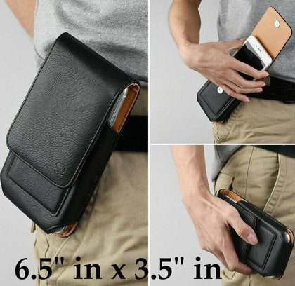 For Samsung Galaxy A12 - Black Leather Vertical Holster Pouch Belt Clip Case