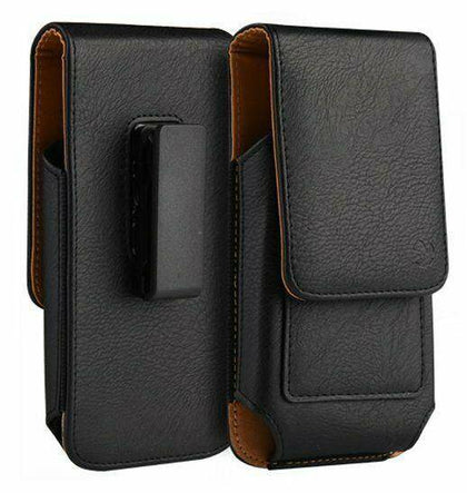 For Samsung Galaxy A12 - Black Leather Vertical Holster Pouch Belt Clip Case