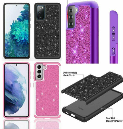 Samsung Galaxy S21 5G / S21 Ultra - Hard Hybrid Armor Shiny Glitter Bling Case - Place Wireless