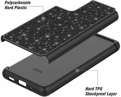 Samsung Galaxy S21 5G / S21 Ultra - Hard Hybrid Armor Shiny Glitter Bling Case - Place Wireless