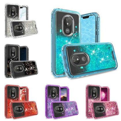 For Moto G7 Power Supra Optimo Maxx Liquid Glitter Shockproof Clear Case Cover - Place Wireless