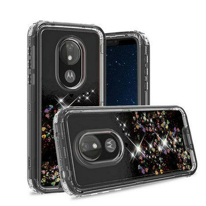 For Moto G7 Power Supra Optimo Maxx Liquid Glitter Shockproof Clear Case Cover - Place Wireless