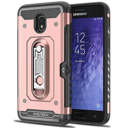 For Samsung Galaxy J3 2018/Orbit/Aura/Amp Prime 3/Express Prime 3/Sol 3 Case Dual Layer Armor Metal Stand & Card Holder Cover|Fitted Cases|  + 1 Tempered Glass Screen Protector - Place Wireless