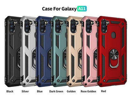 For Samsung Galaxy A11 Case, Ring Kickstand Phone Cover+Tempered Glass Protector - Place Wireless