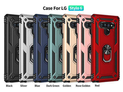 For LG Stylo 5 6 Phone Case, Ring Kickstand Shockproof Cover + Screen Protector - Place Wireless