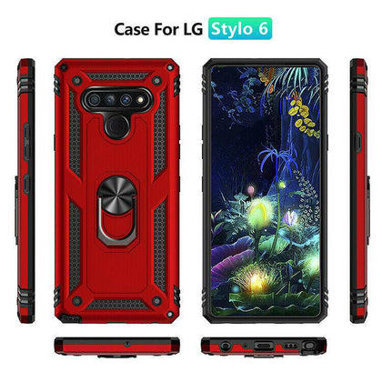 For LG Stylo 5 6 Phone Case, Ring Kickstand Shockproof Cover + Screen Protector - Place Wireless