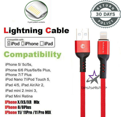 New iPhone Lightning Charger Cable For iPhone 5 6 7 8 Plus X XR 11 Data Sync Cord - Place Wireless
