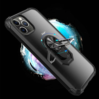For iPhone 11 / 11 Pro / 11Pro max  Case Shockproof Metal Ring Stand Cover Transparent. - Place Wireless
