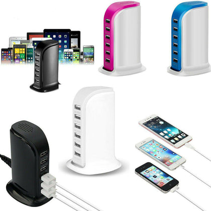 6 Port Charger USB Desktop Wall Fast Charging Station AC Power Adapter US Plug - Place Wireless