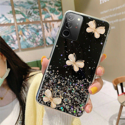 Samsung Galaxy S21 Ultra Note 20 S20 FE GLITTER Bling Butterfly Phone Case Cover - Place Wireless