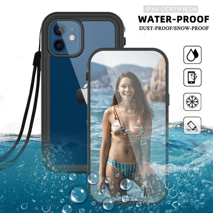 For iPhone 12/Pro Max/Mini Waterproof Clear Case With Built-in Screen Protector - Place Wireless