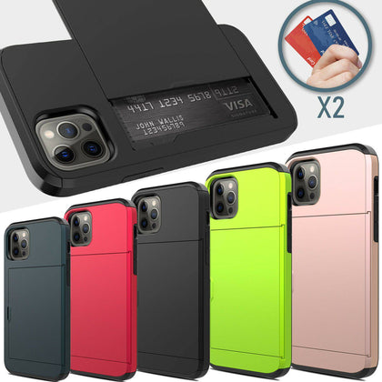 For iPhone 12/Pro Max 5G/Mini/11 Hybrid Case With Card Wallet Holder Slot Cover - Place Wireless