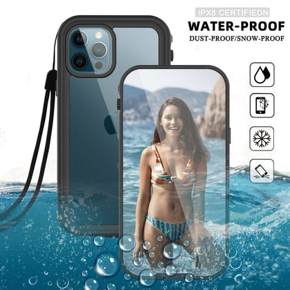 For iPhone 12/Pro Max/Mini Waterproof Clear Case With Built-in Screen Protector - Place Wireless