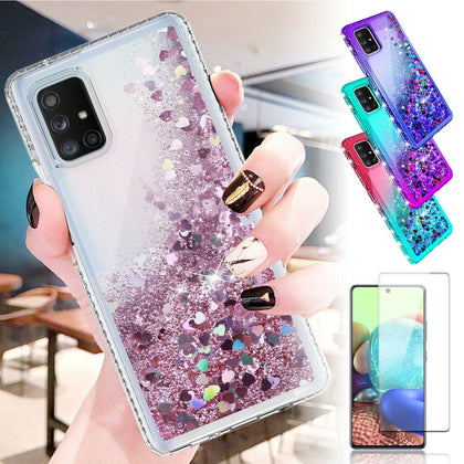 For Samsung Galaxy A71 5G,A51 5G Case Liquid Glitter Cute Cover+Screen Protector - Place Wireless
