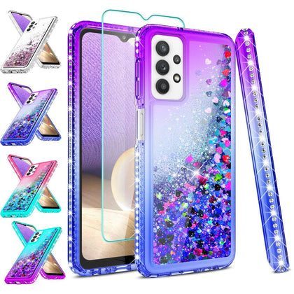 For Samsung Galaxy A12 A02s A52 A72 A32 5G Liquid Bling Case / Screen Protector