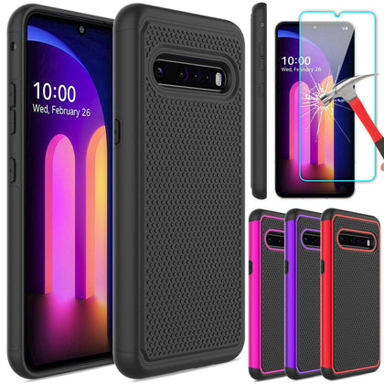 For LG V60 ThinQ 5G Phone Case Hybrid Dual Layer Cover /Glass Screen Protector - Place Wireless