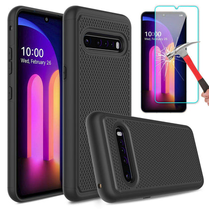 For LG V60 ThinQ 5G Phone Case Hybrid Dual Layer Cover /Glass Screen Protector - Place Wireless