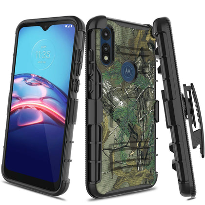 For Motorola Moto E (2020)/E7/E6 Phone Case Shockproof Belt Clip Kickstand Cover - Place Wireless