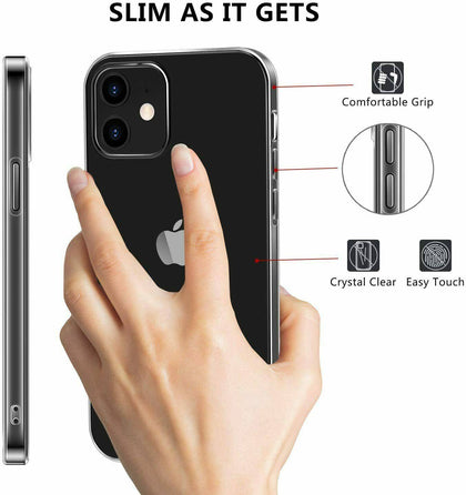 CRYSTAL CLEAR Ultra Slim Soft TPU Case Cover For iPhone 12 / 11 Pro Max Mini - Place Wireless