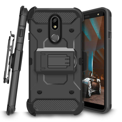 For LG K40, LG LMX420LG Harmony 3, LG Solo LTE (2019), LG Solo LTE L432DL, LG Xpression Plus 2  Heavy Duty Shockproof Kickstand Holster Case Cover - Place Wireless