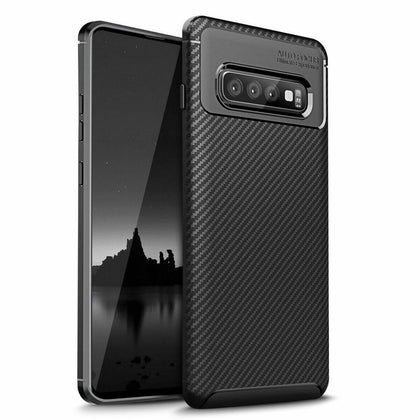 For Samsung Galaxy S10 Plus Carbon Fiber Texture Anti Slip Soft TPU Case Cover - Place Wireless