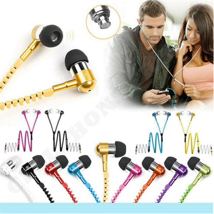 Zipper Wired 3.5mm Jack Earbuds Earphones In-Ear Stereo Headset With Microphone - Place Wireless