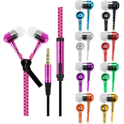 Zipper Wired 3.5mm Jack Earbuds Earphones In-Ear Stereo Headset With Microphone - Place Wireless