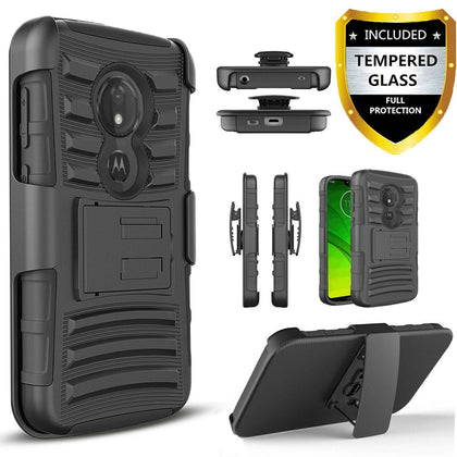 For Motorola Moto G7 Power/ Supra/ Optimo Maxx Case+Tempered Glass Protector - Place Wireless