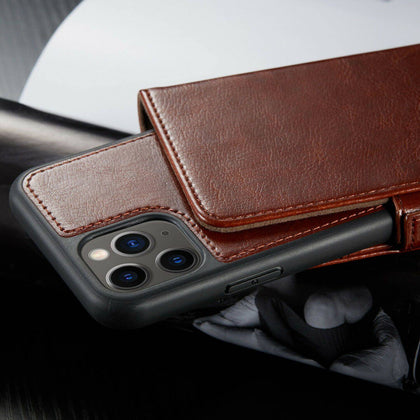 For iPhone 12/11 Pro Max XR XS Mini Removable Leather Wallet Magnetic Card Case - Place Wireless