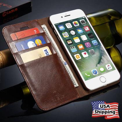 Genuine Leather Wallet Card Flip Case Cover for iPhone 12 11 PRO MAX XR 8/7 Plus - Place Wireless