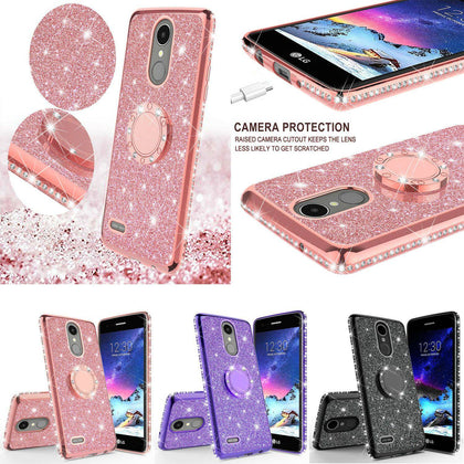 For LG Stylo 5 / Stylo 5 Plus Cute Girls Glitter Phone Case with Ring Kickstand - Place Wireless