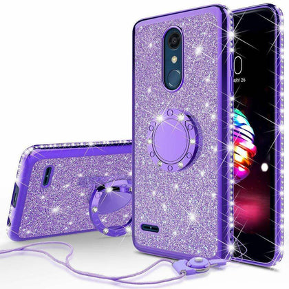 For LG Stylo 5 / Stylo 5 Plus Cute Girls Glitter Phone Case with Ring Kickstand - Place Wireless