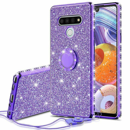 For LG Stylo 6 Cute Girls Glitter Phone Case with Ring Kickstand - Place Wireless