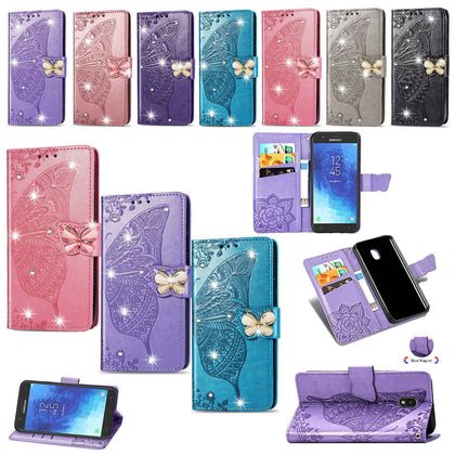 For LG  K40 Butterfly Bling Cards Slots Flip Leather Wallet Case Cover - Place Wireless