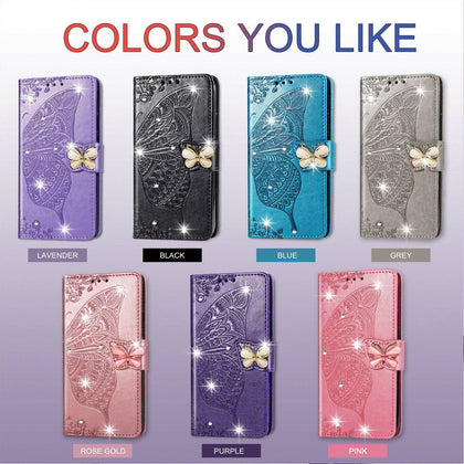 For LG Stylo 5 4 K40 Butterfly Bling Cards Slots Flip Leather Wallet Case Cover - Place Wireless