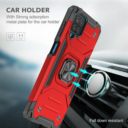 For Samsung Galaxy A12 Ring Kickstand Stand Case Cover+ Tempered Glass Protector
