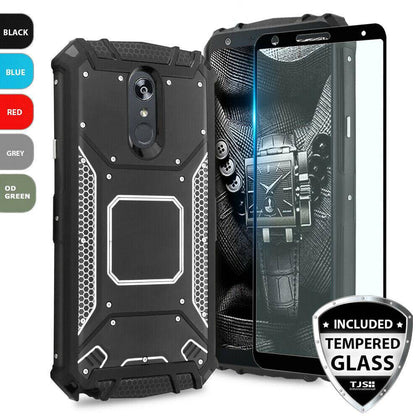 For For LG Stylo 5, For LG Stylo 5 Plus, For LG Stylo 5V Metal Plate Magnetic Support Hard Phone Case+Black Tempered Glass - Place Wireless