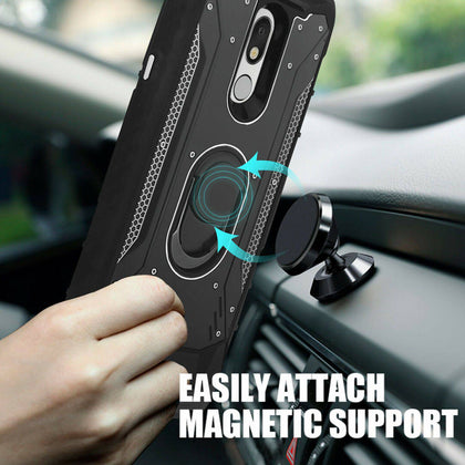 For LG Aristo 4 Plus / Prime 2 Case Metal Magnetic Ring Kickstand+Tempered Glass - Place Wireless