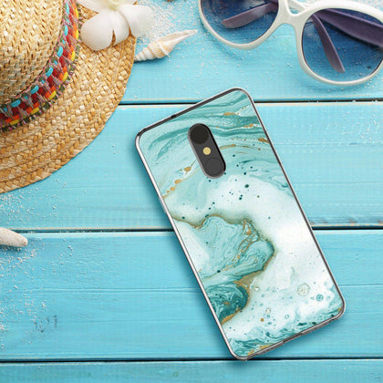 For LG Aristo 4 Plus , Tribute Royal , Arena 2 , Escape Plus , K30 (2019), LG Prime 2
 Case Mint Green Marble TPU+Black Tempered Glass - Place Wireless