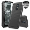 For LG K40/Xpression Plus 2/Solo LTE Case Carbon Fiber TPU Armor +Tempered Glass