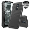 For LG Stylo 4,Stylo 4 Plus Case, Hybrid Carbon Fiber TPU Armor +Tempered Glass