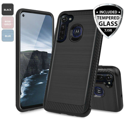 For Motorola Moto G Stylus Case Brushed Armor Rubber Hard Cover +Tempered Glass - Place Wireless