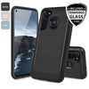 For Motorola Moto G Stylus Case Brushed Armor Rubber Hard Cover +Tempered Glass