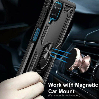 For Samsung Galaxy A12 Ring Case Magnetic Support Metal Stand +Tempered Glass